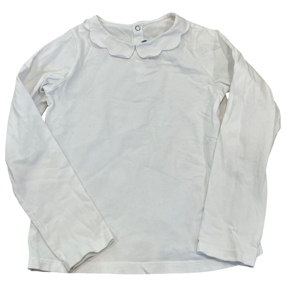 Jacadi Paris Girls White Cotton Long Sleeve Peter Pan Scalloped Collar Top 6A